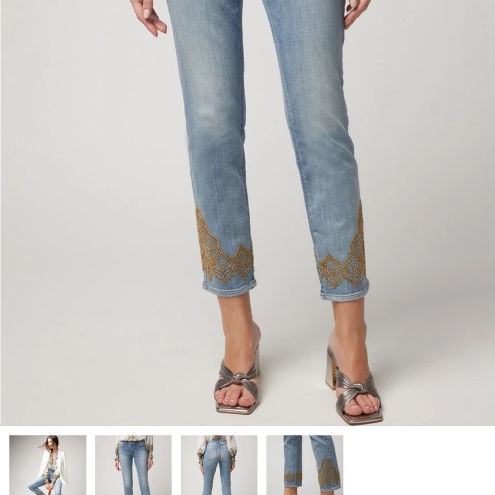 White House Black Market crop jeans with beaded gold size 14 EUC - Picture 4 of 10